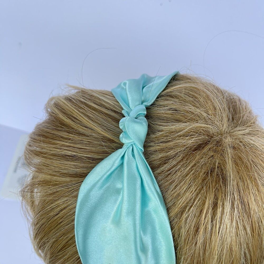 New Bow Headband Hair Ponytail Set Aqua Blue Satin Women’s & Girl - Picture 7 of 16